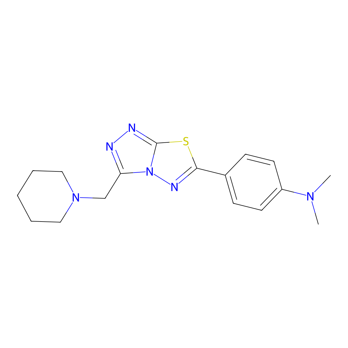 N,N-dimethyl-4-[3-(piperidin-1-ylmethyl)[1,2,4]triazolo[3,4-b][1,3,4]thiadiazol-6-yl]aniline molecular structure, CAS 1207605-68-2