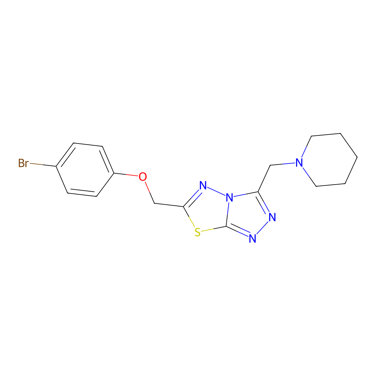 6-[(4-Bromophenoxy)methyl]-3-(piperidin-1-ylmethyl)[1,2,4]triazolo[3,4-b][1,3,4]thiadiazole molecular structure, CAS 1207605-70-6