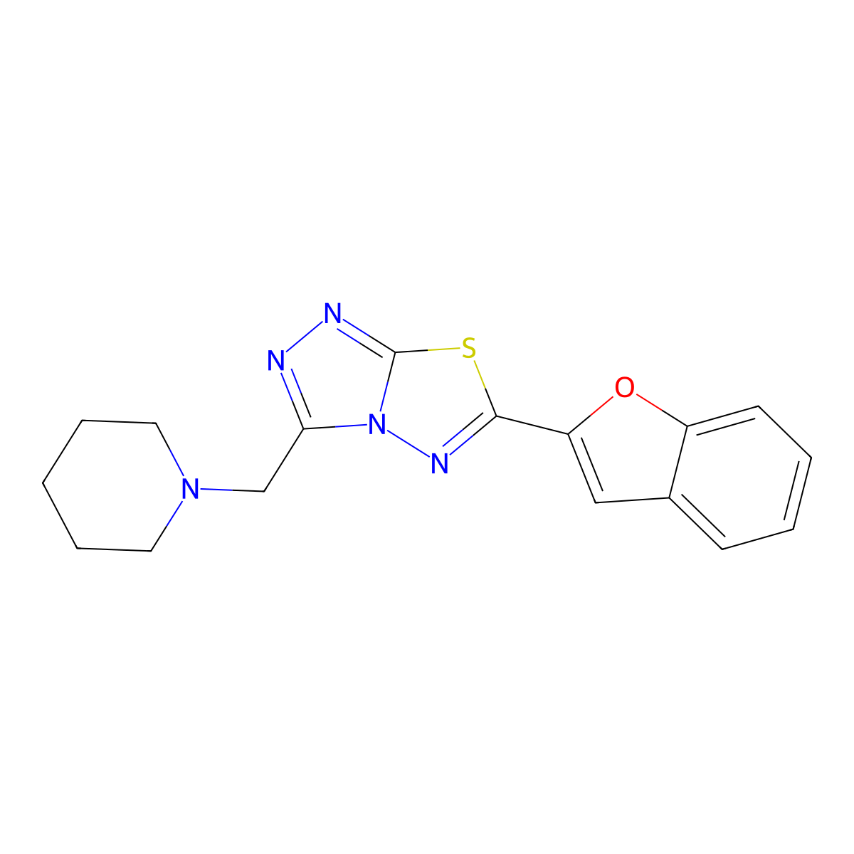 6-(1-Benzofuran-2-yl)-3-(1-piperidinylmethyl)[1,2,4]triazolo[3,4-b][1,3,4]thiadiazole molecular structure, CAS 1207605-72-8