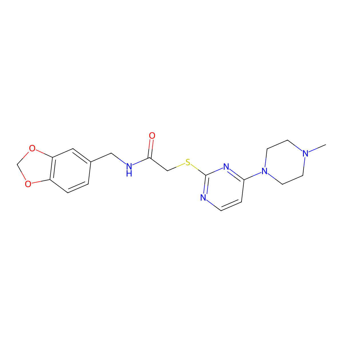 N-[(2H-1,3-benzodioxol-5-yl)methyl]-2-{[4-(4-methylpiperazin-1-yl)pyrimidin-2-yl]sulfanyl}acetamide molecular structure, CAS 1207605-75-1