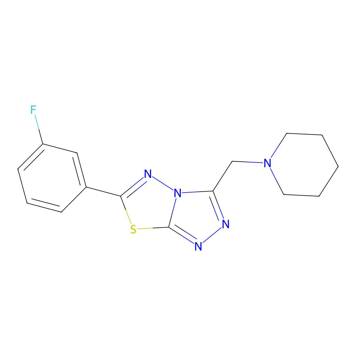 6-(3-Fluorophenyl)-3-(1-piperidinylmethyl)[1,2,4]triazolo[3,4-b][1,3,4]thiadiazole molecular structure, CAS 1207606-11-8