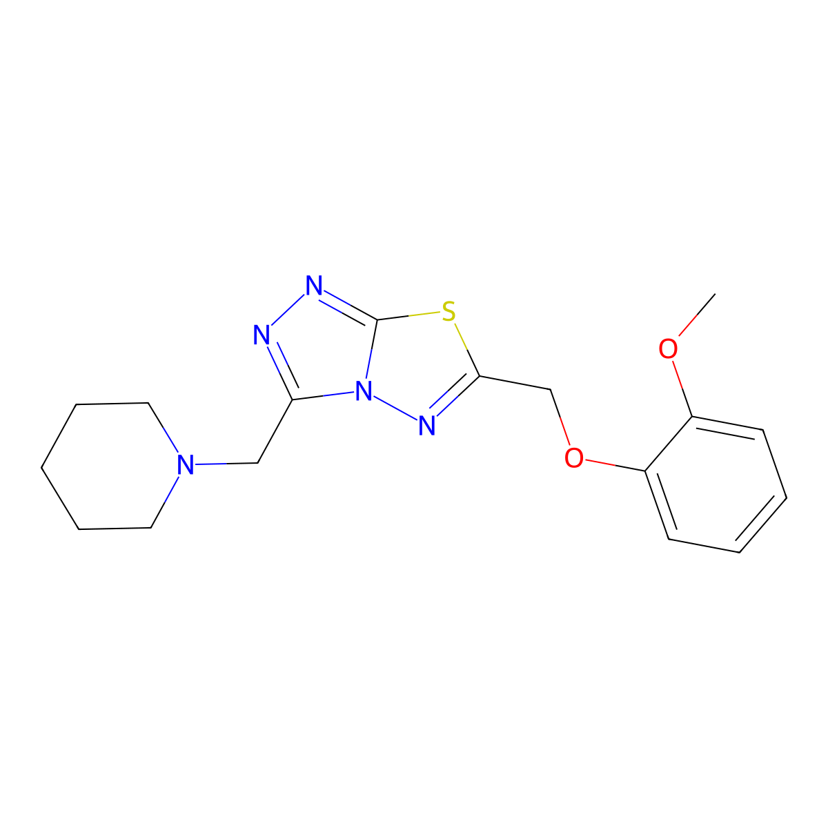 6-[(2-Methoxyphenoxy)methyl]-3-(piperidin-1-ylmethyl)[1,2,4]triazolo[3,4-b][1,3,4]thiadiazole molecular structure, CAS 1207606-15-2