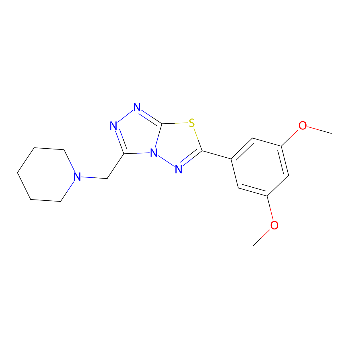 6-(3,5-Dimethoxyphenyl)-3-(1-piperidinylmethyl)[1,2,4]triazolo[3,4-b][1,3,4]thiadiazole molecular structure, CAS 1207606-54-9