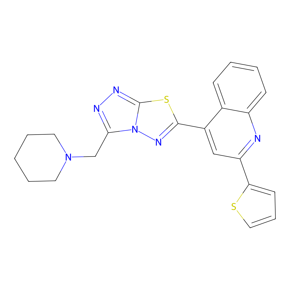 4-[3-(1-Piperidinylmethyl)[1,2,4]triazolo[3,4-b][1,3,4]thiadiazol-6-yl]-2-(2-thienyl)quinoline molecular structure, CAS 1207606-56-1