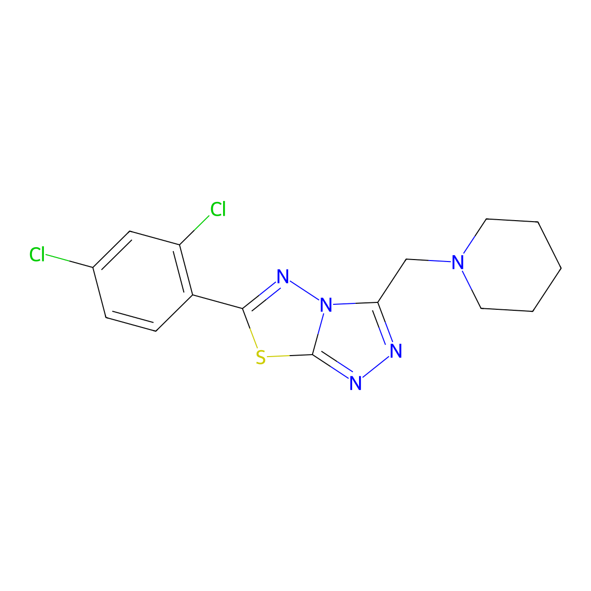 6-(2,4-Dichlorophenyl)-3-(1-piperidinylmethyl)[1,2,4]triazolo[3,4-b][1,3,4]thiadiazole molecular structure, CAS 1207606-57-2