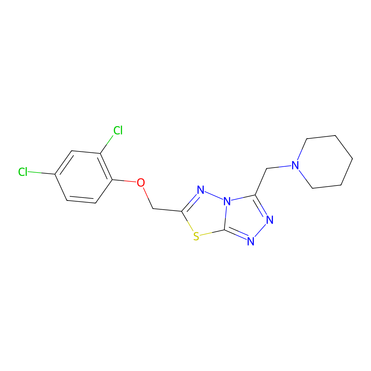 2,4-Dichlorophenyl [3-(1-piperidinylmethyl)[1,2,4]triazolo[3,4-b][1,3,4]thiadiazol-6-yl]methyl ether molecular structure, CAS 1207606-59-4
