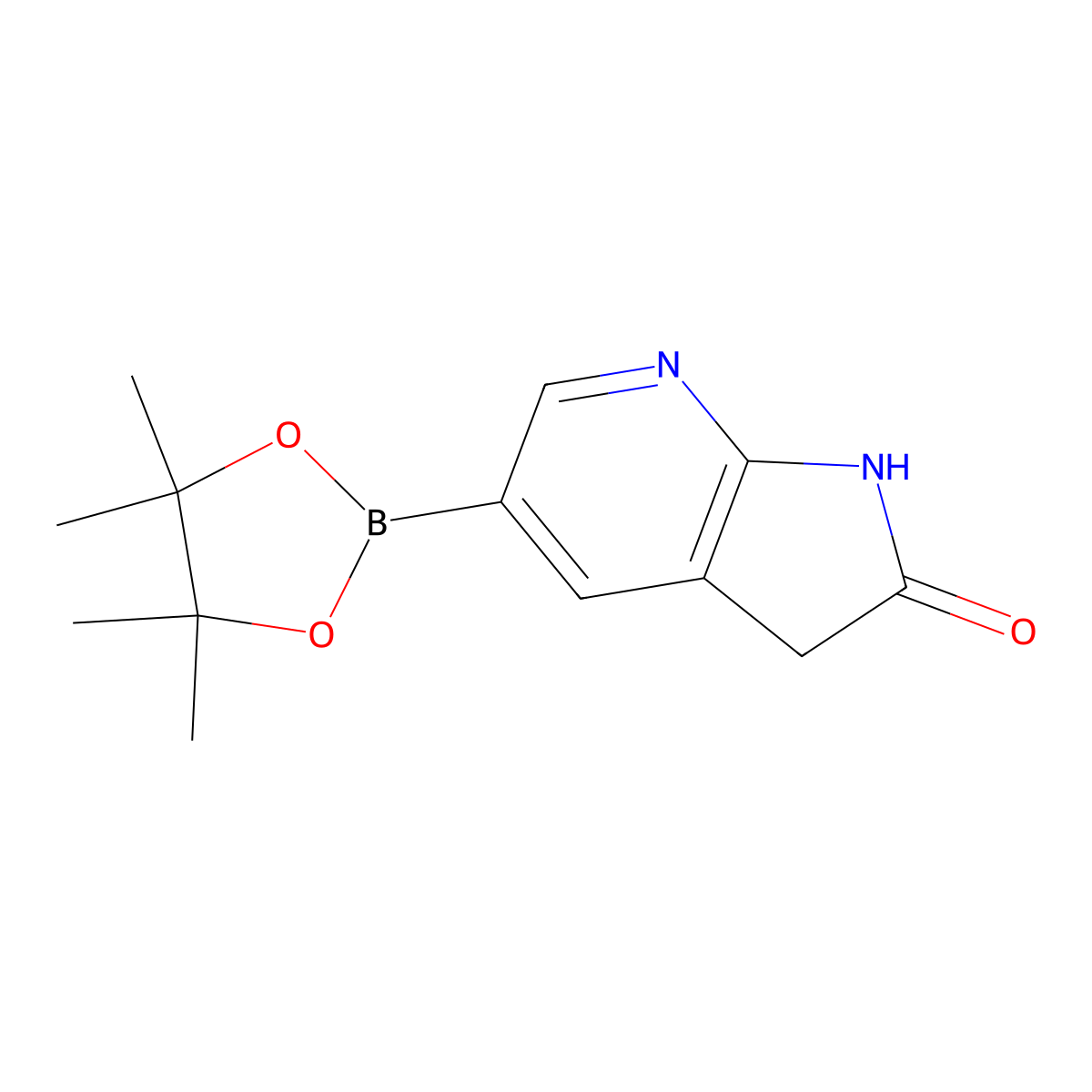 5-(tetramethyl-1,3,2-dioxaborolan-2-yl)-1H,2H,3H-pyrrolo[2,3-b]pyridin-2-one molecular structure, CAS 1207623-97-9