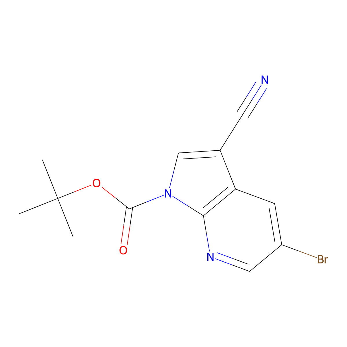 tert-Butyl 5-bromo-3-cyano-1H-pyrrolo[2,3-b]pyridine-1-carboxylate molecular structure, CAS 1207625-55-5