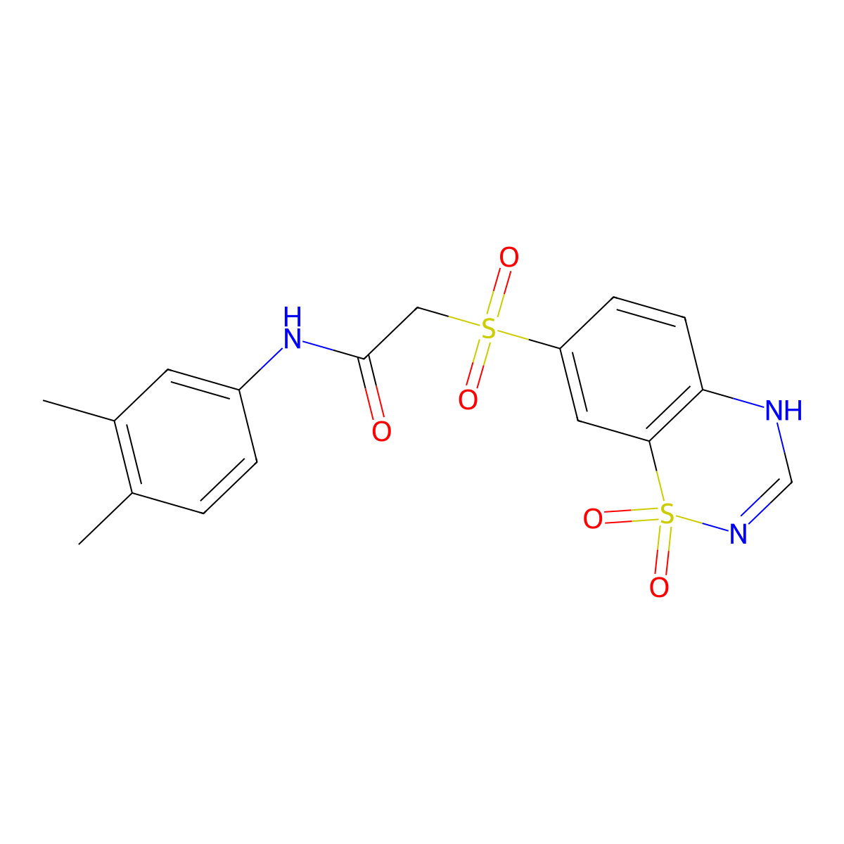 N-(3,4-dimethylphenyl)-2-((1,1-dioxido-4H-benzo[e][1,2,4]thiadiazin-7-yl)sulfonyl)acetamide molecular structure, CAS 1207646-03-4