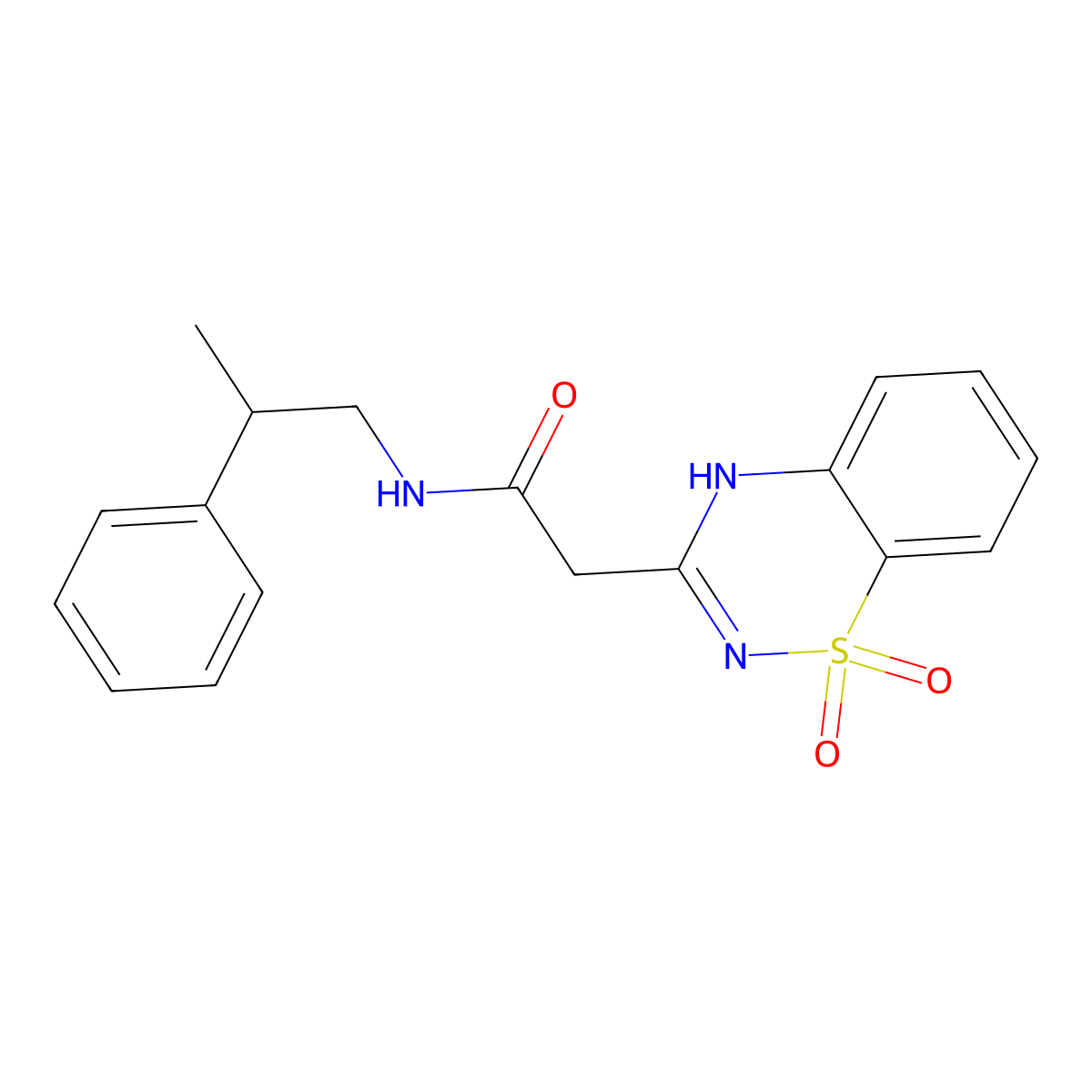 2-(1,1-dioxido-2H-1,2,4-benzothiadiazin-3-yl)-N-(2-phenylpropyl)acetamide molecular structure, CAS 1207648-98-3