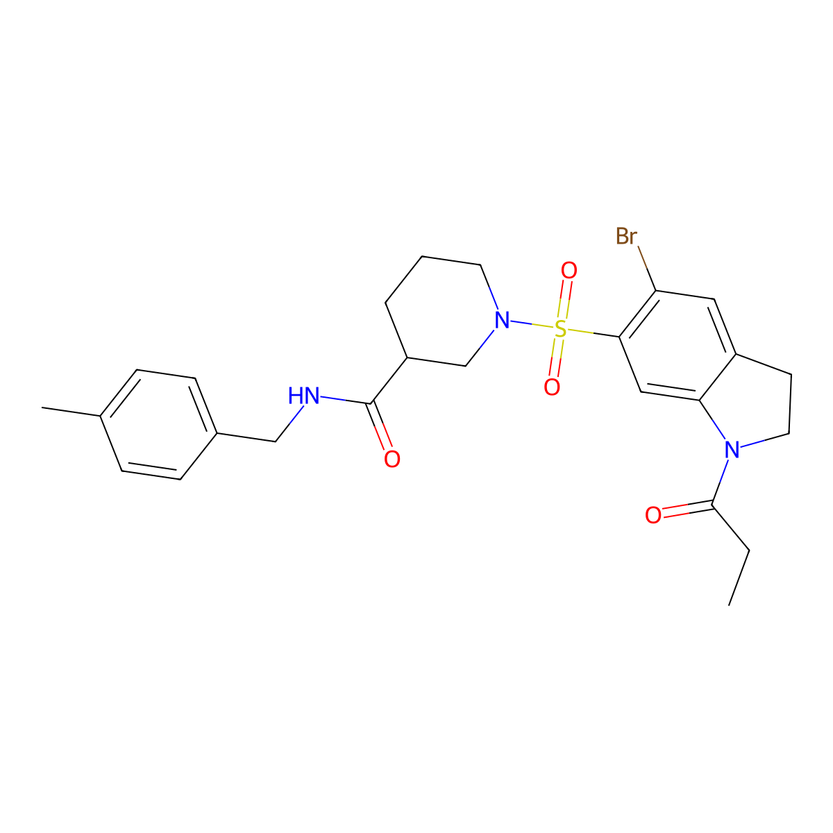 1-[(5-Bromo-1-propanoyl-2,3-dihydro-1H-indol-6-YL)sulfonyl]-N-[(4-methylphenyl)methyl]piperidine-3-carboxamide molecular structure, CAS 1207653-34-6