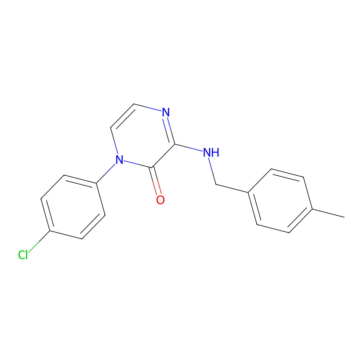 1-(4-Chlorophenyl)-3-{[(4-methylphenyl)methyl]amino}-1,2-dihydropyrazin-2-one molecular structure, CAS 1207654-80-5