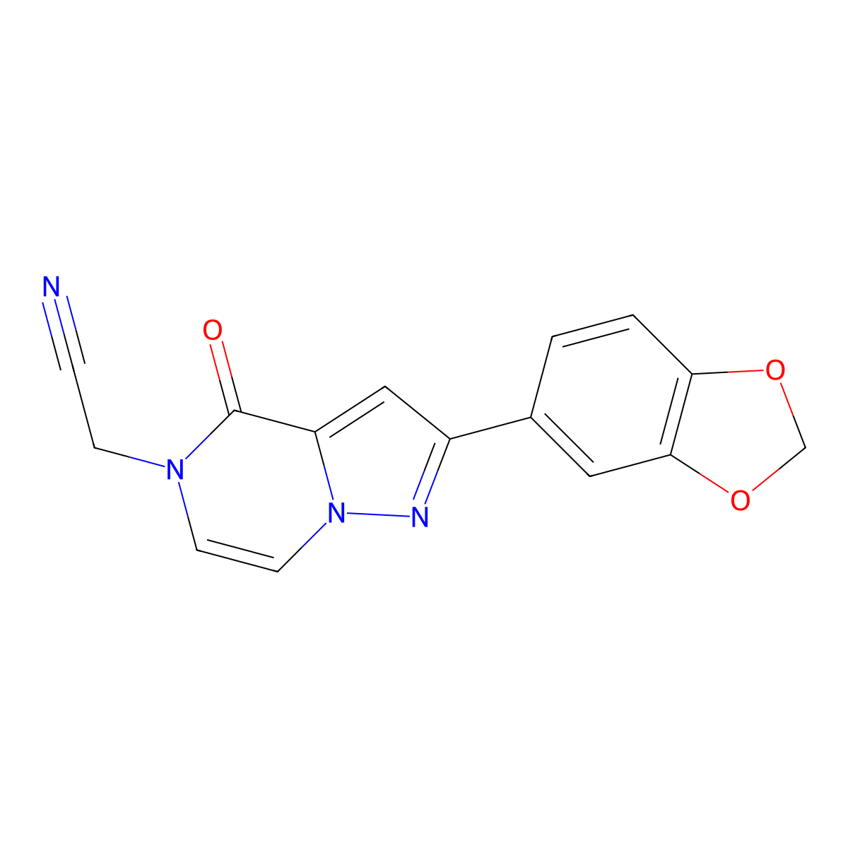 2-(2-(benzo[d][1,3]dioxol-5-yl)-4-oxopyrazolo[1,5-a]pyrazin-5(4H)-yl)acetonitrile molecular structure, CAS 1207657-04-2