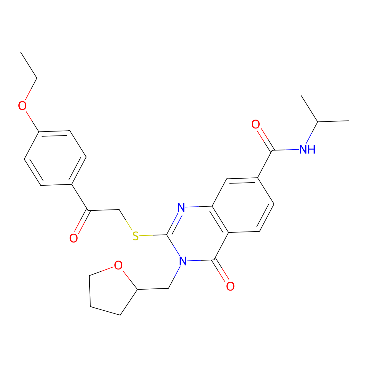 2-{[2-(4-ethoxyphenyl)-2-oxoethyl]sulfanyl}-4-oxo-3-[(oxolan-2-yl)methyl]-N-(propan-2-yl)-3,4-dihydroquinazoline-7-carboxamide molecular structure, CAS 1207660-07-8