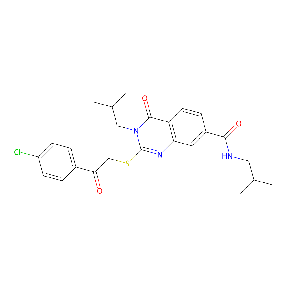 2-((2-(4-chlorophenyl)-2-oxoethyl)thio)-N,3-diisobutyl-4-oxo-3,4-dihydroquinazoline-7-carboxamide molecular structure, CAS 1207660-11-4