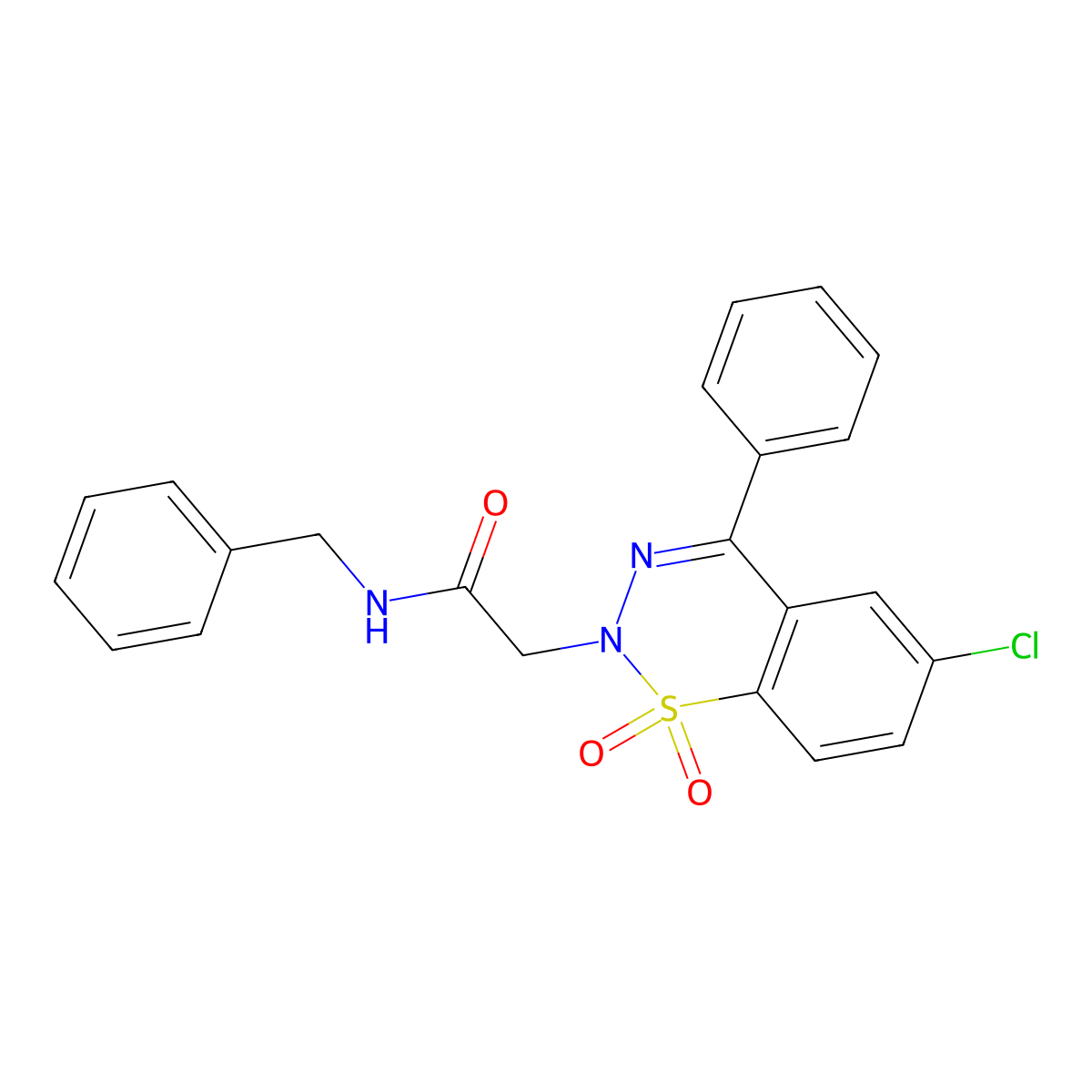 N-benzyl-2-(6-chloro-1,1-dioxido-4-phenyl-2H-1,2,3-benzothiadiazin-2-yl)acetamide molecular structure, CAS 1207660-47-6
