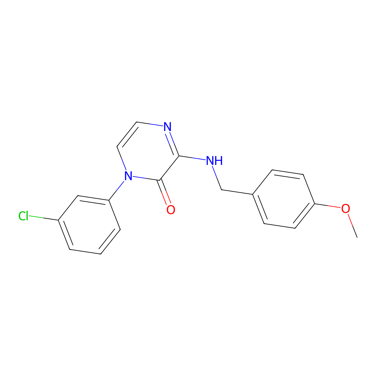 1-(3-Chlorophenyl)-3-{[(4-methoxyphenyl)methyl]amino}-1,2-dihydropyrazin-2-one molecular structure, CAS 1207662-31-4