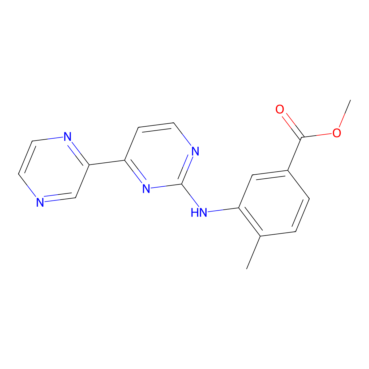 Methyl 4-methyl-3-((4-(pyrazin-2-yl)pyrimidin-2-yl)amino)benzoate molecular structure, CAS 1207665-71-1