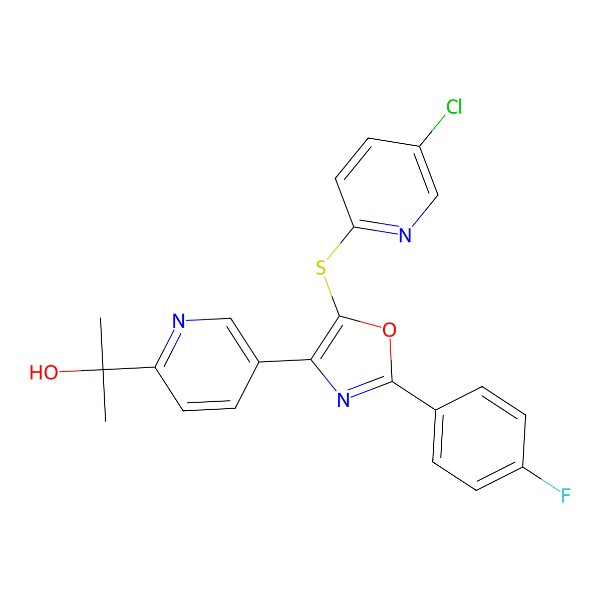 2-(5-(5-((5-Chloropyridin-2-yl)thio)-2-(4-fluorophenyl)oxazol-4-yl)pyridin-2-yl)propan-2-ol molecular structure, CAS 1207745-58-1