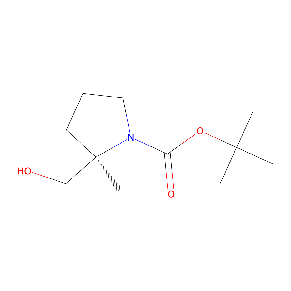 tert-butyl (2R)-2-(hydroxymethyl)-2-methylpyrrolidine-1-carboxylate molecular structure, CAS 1207754-99-1