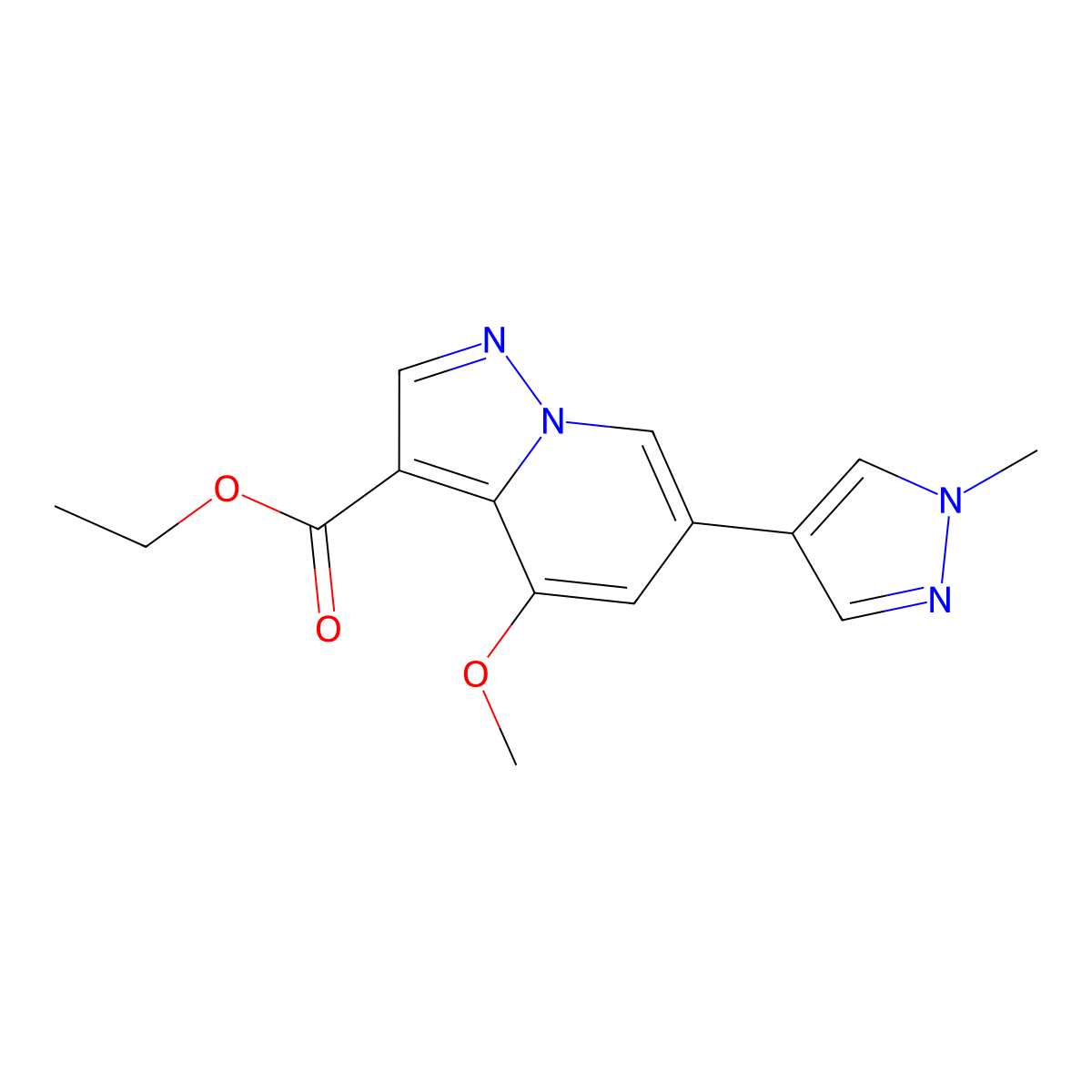 ethyl 4-methoxy-6-(1-methyl-1H-pyrazol-4-yl)pyrazolo[1,5-a]pyridine-3-carboxylate molecular structure, CAS 1207840-21-8