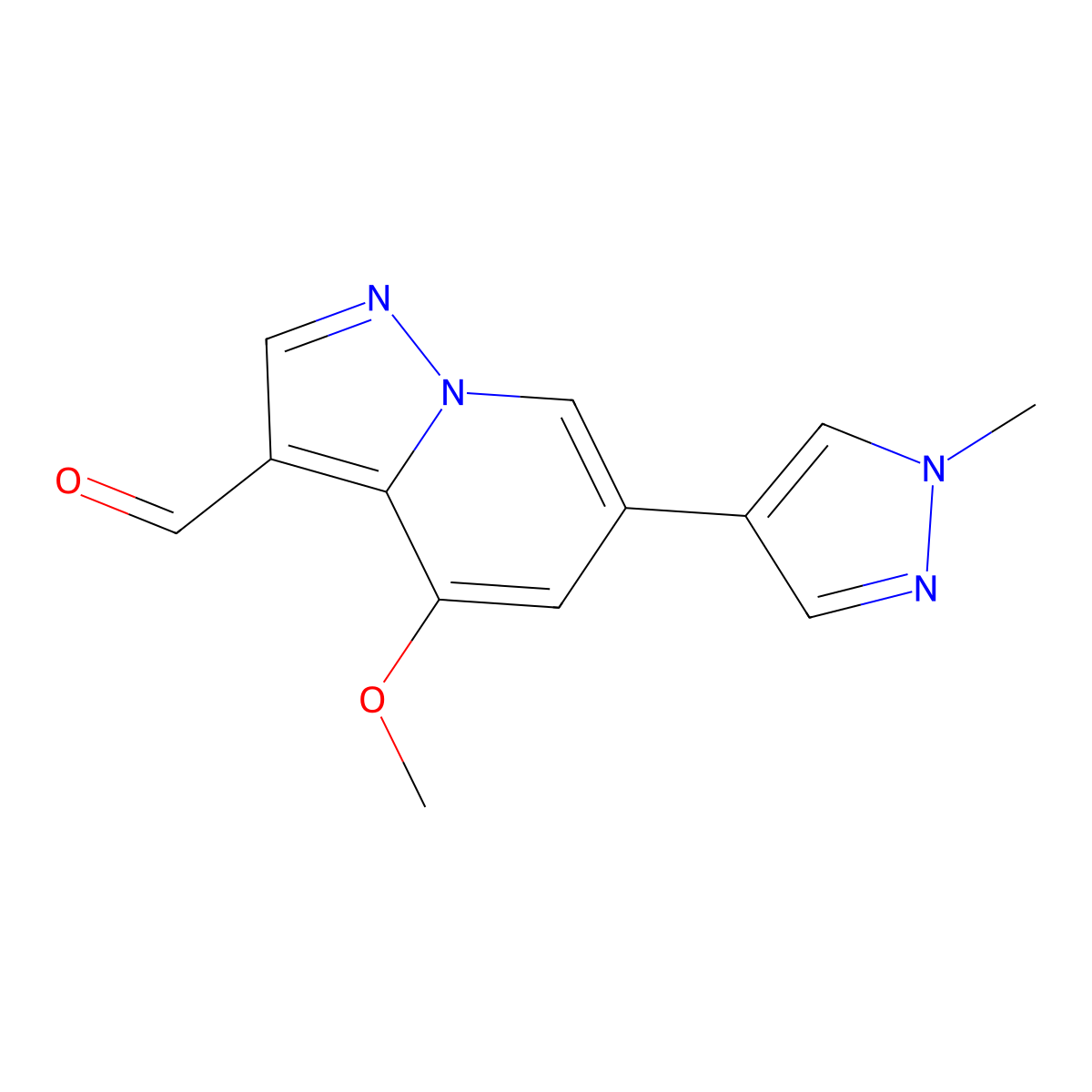 4-methoxy-6-(1-methyl-1H-pyrazol-4-yl)pyrazolo[1,5-a]pyridine-3-carbaldehyde molecular structure, CAS 1207840-41-2