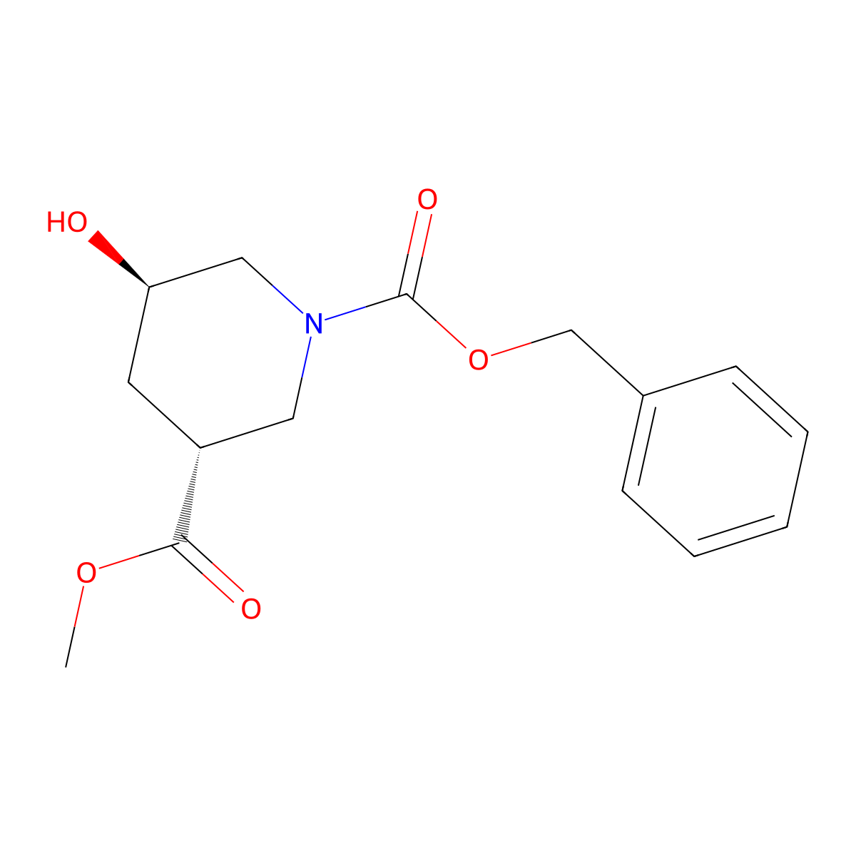 rac-1-benzyl 3-methyl (3R,5R)-5-hydroxypiperidine-1,3-dicarboxylate molecular structure, CAS 1207853-45-9