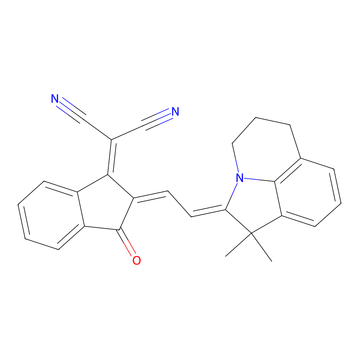 2-[2-[2-(3,3-Dimethyl-1-azatricyclo[6.3.1.04,12]dodeca-4,6,8(12)-trien-2-ylidene)ethylidene]-3-oxoinden-1-ylidene]propanedinitrile molecular structure, CAS 1207961-82-7