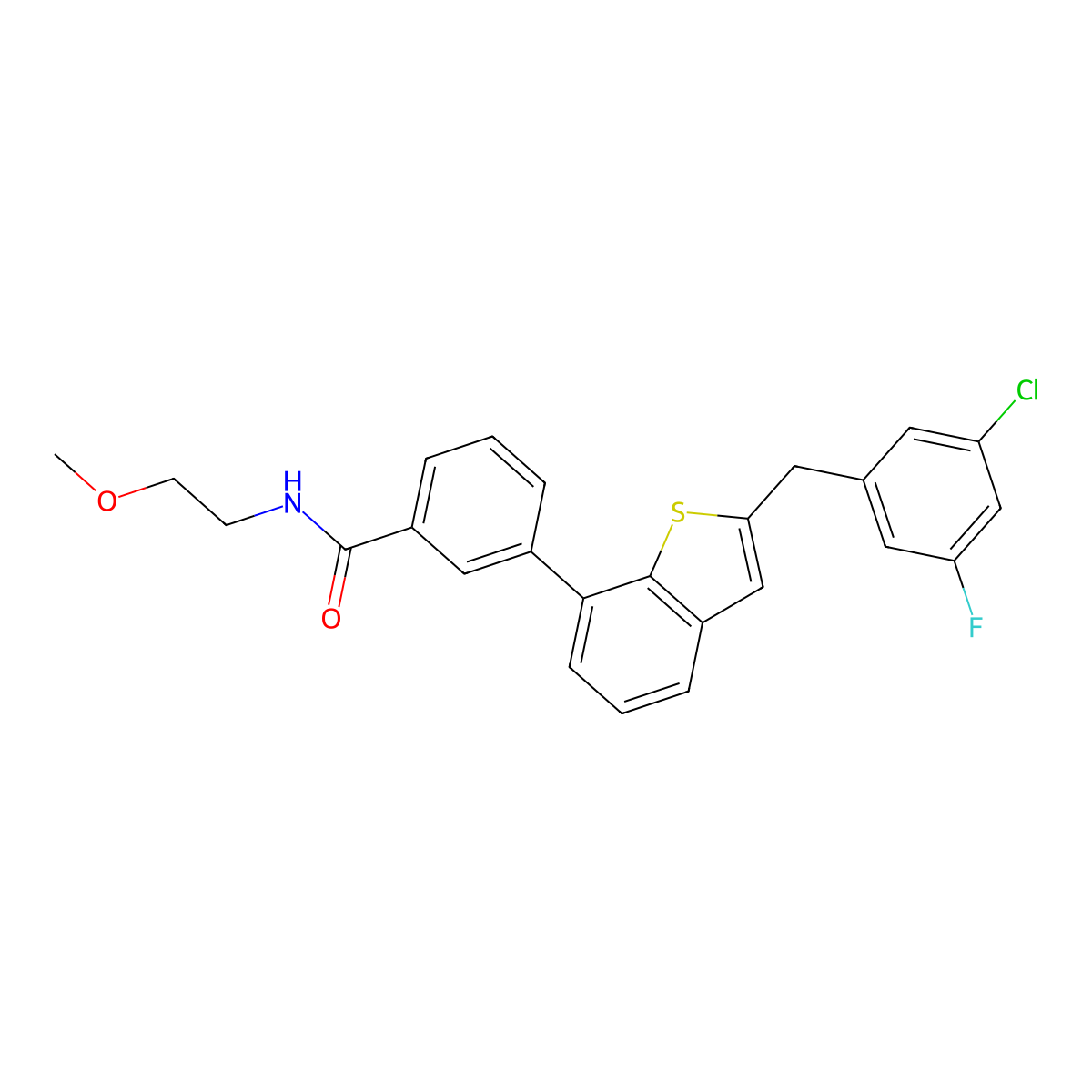 3-(2-(3-chloro-5-fluorobenzyl)-1-benzothiophen-7-yl)-N-(2-methoxyethyl)benzamide molecular structure, CAS 1207965-40-9