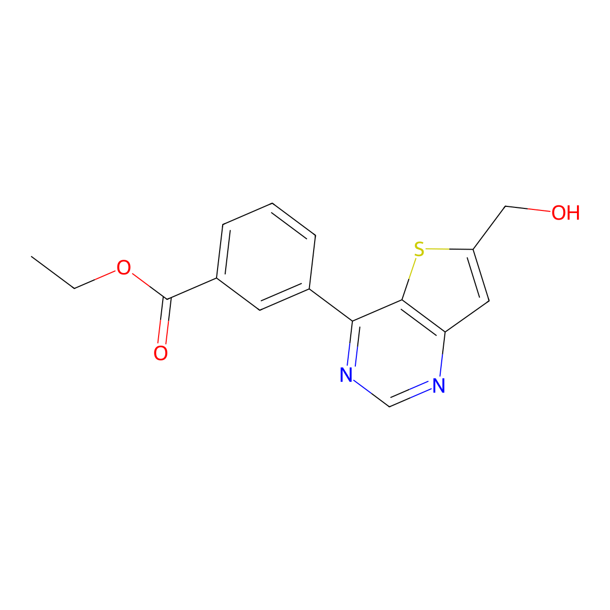 Ethyl 3-[6-(hydroxymethyl)thieno[3,2-d]pyrimidin-4-yl]benzoate molecular structure, CAS 1207972-76-6
