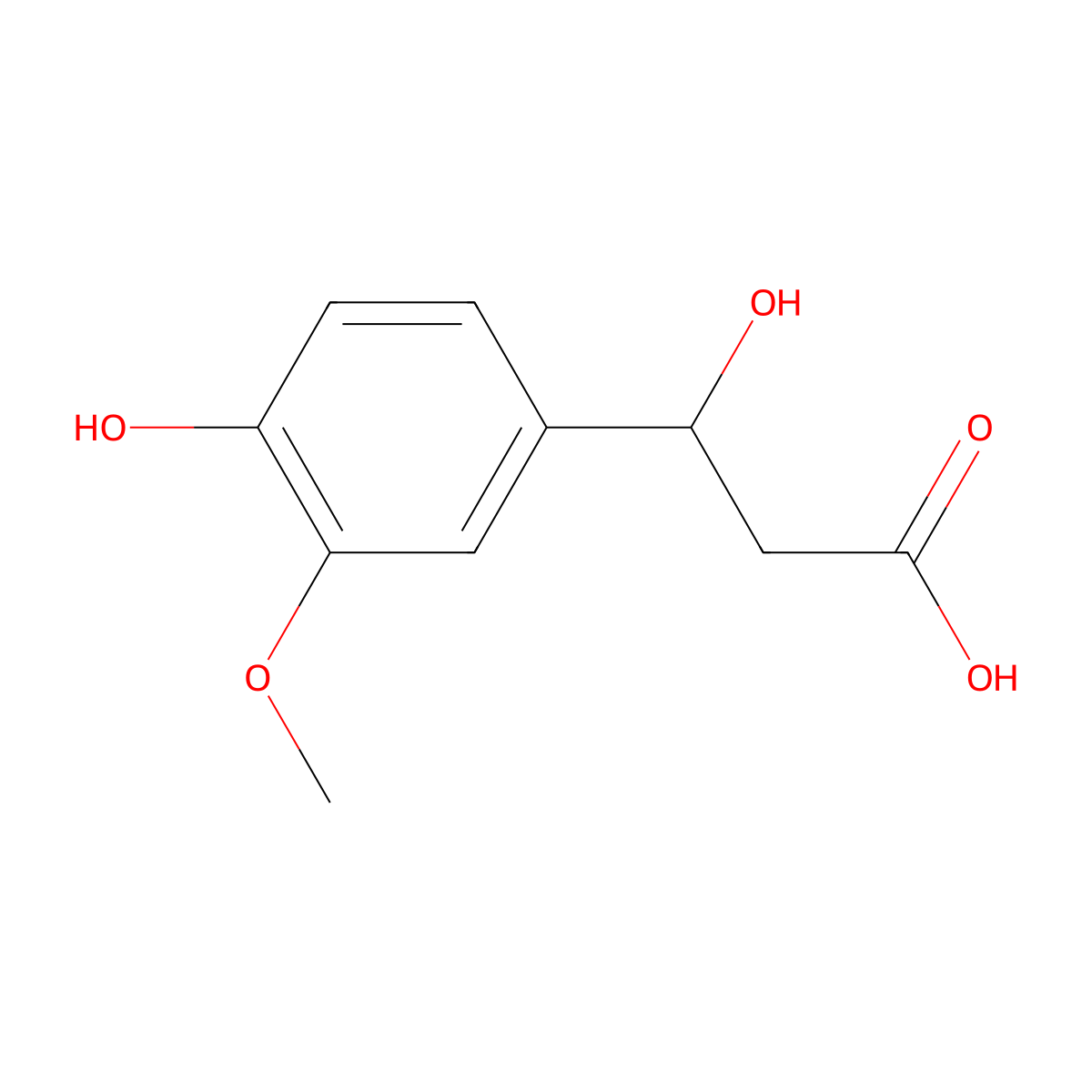 beta,4-Dihydroxy-3-methoxybenzenepropanoic acid molecular structure, CAS 1208-13-5