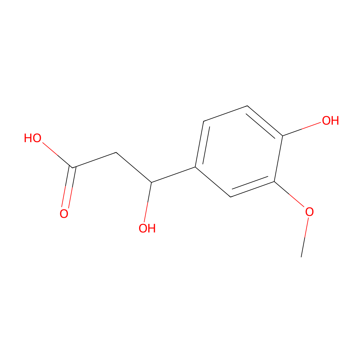 beta,4-Dihydroxy-3-methoxybenzenepropanoic acid molecular structure, CAS 1208-13-5
