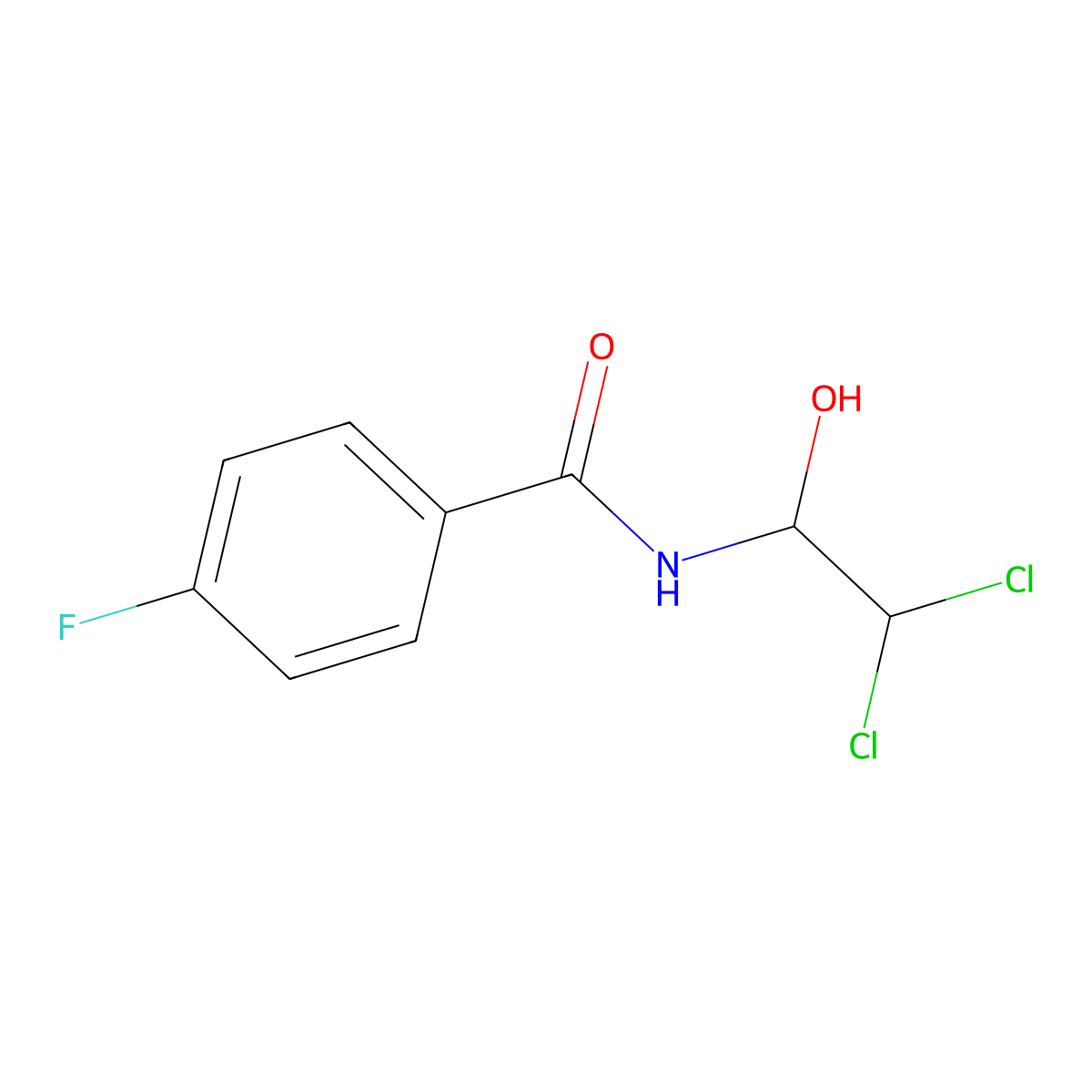 Benzamide, (N-(2,2'-dichloro-1-hydroxy)ethyl)-p-fluoro- molecular structure, CAS 1208-18-0