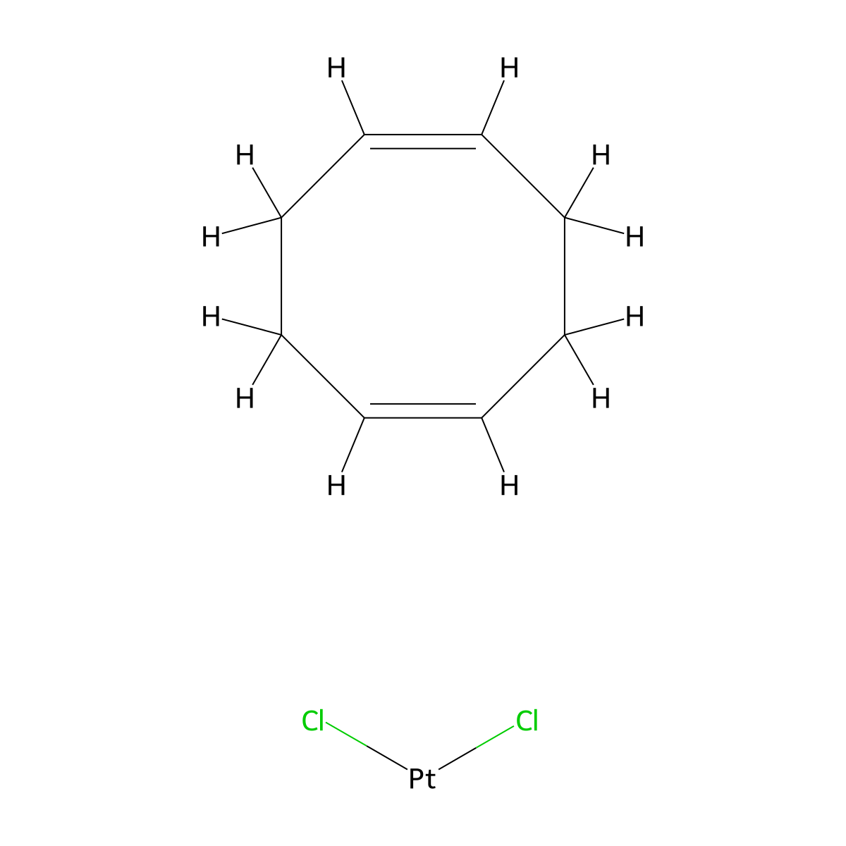 Platinum, dichloro((1,2,5,6-eta)-1,5-cyclooctadiene)- molecular structure, CAS 12080-32-9