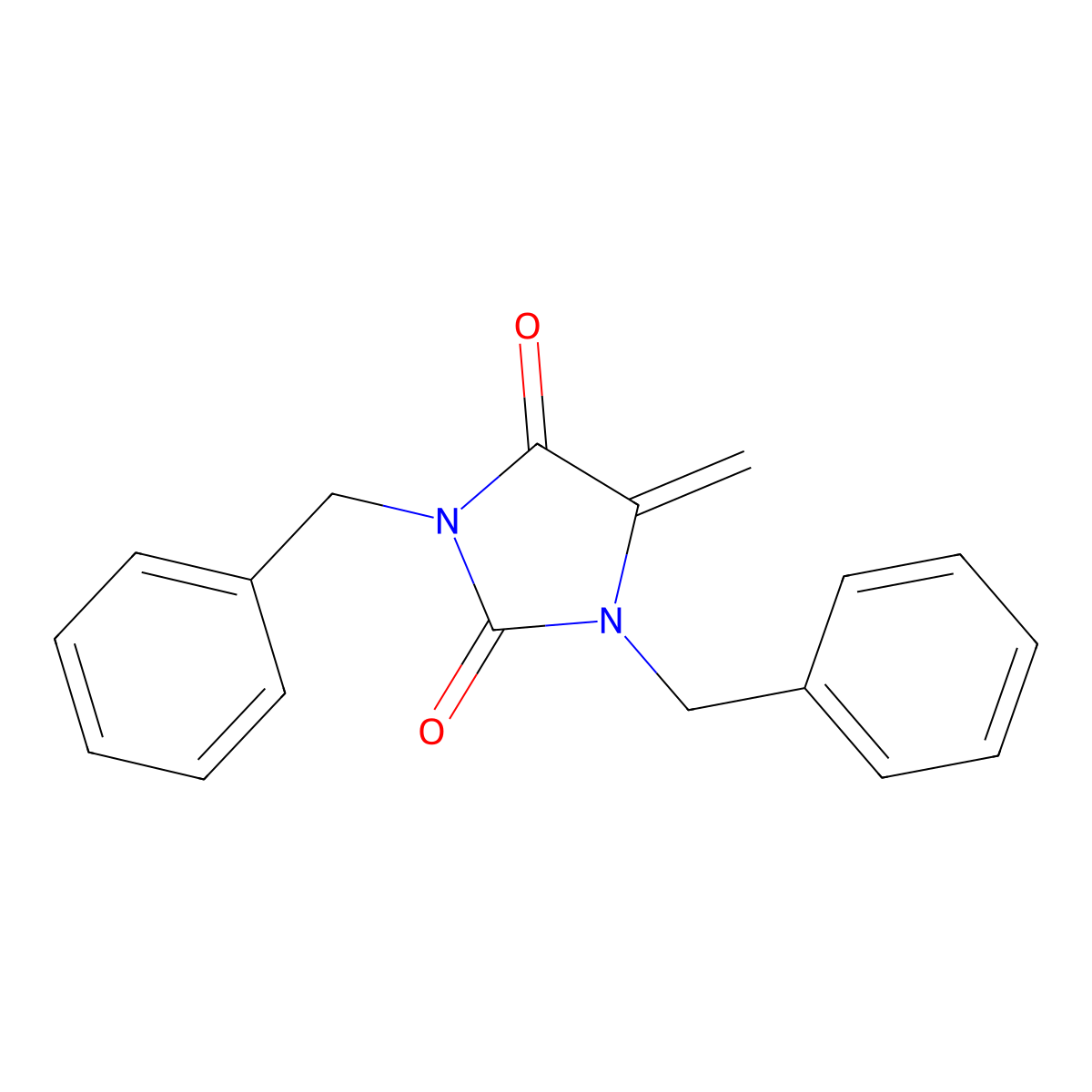 2,4-Imidazolidinedione, 5-methylene-1,3-bis(phenylmethyl)- molecular structure, CAS 120803-26-1