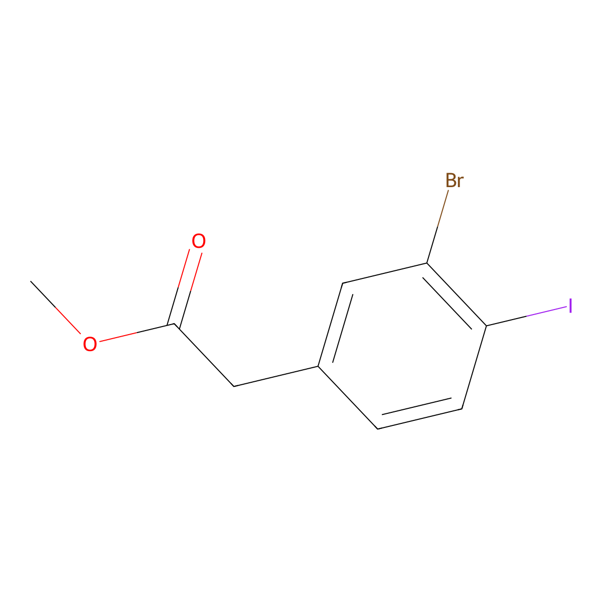 Methyl 2-(3-bromo-4-iodophenyl)acetate molecular structure, CAS 1208075-30-2