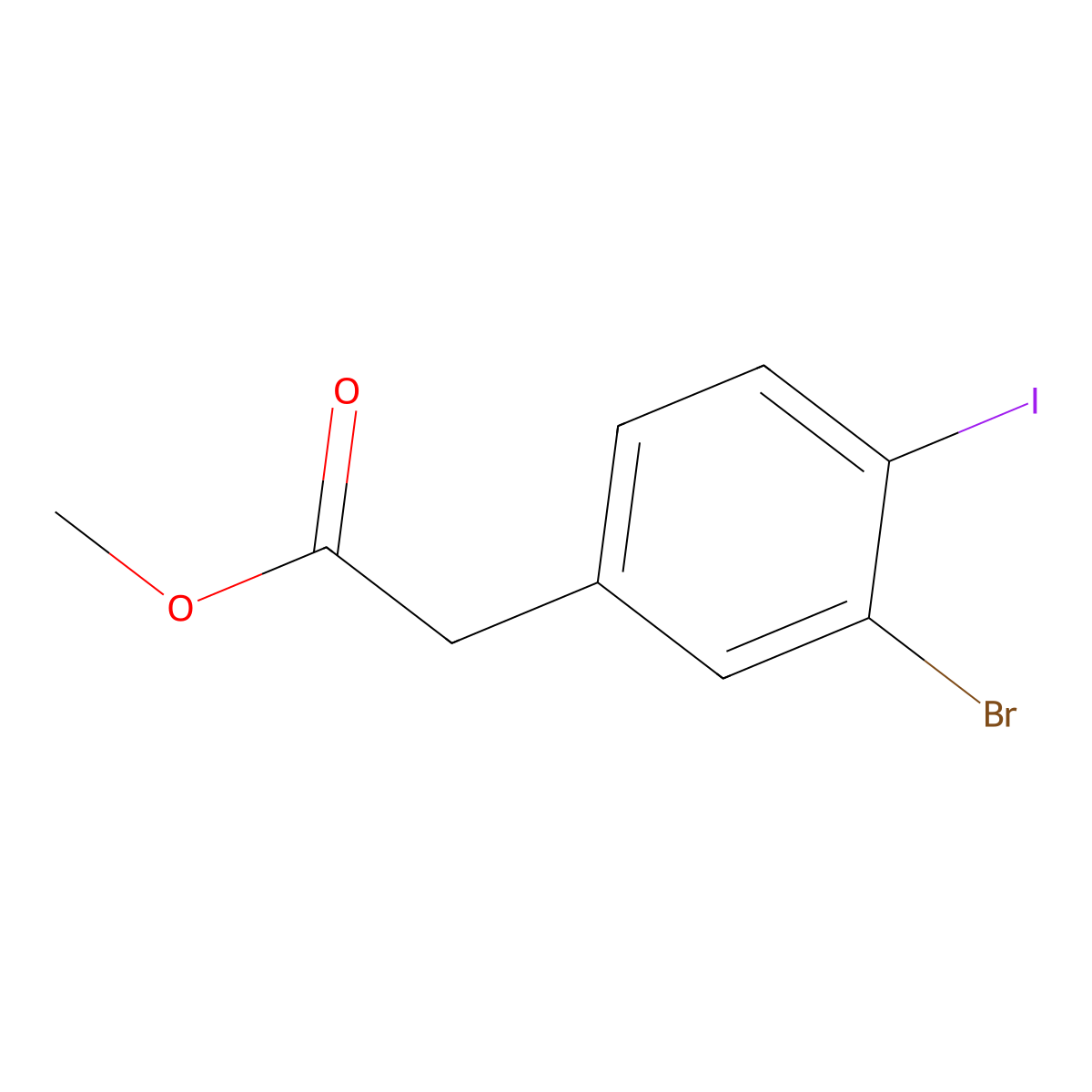 Methyl 2-(3-bromo-4-iodophenyl)acetate molecular structure, CAS 1208075-30-2