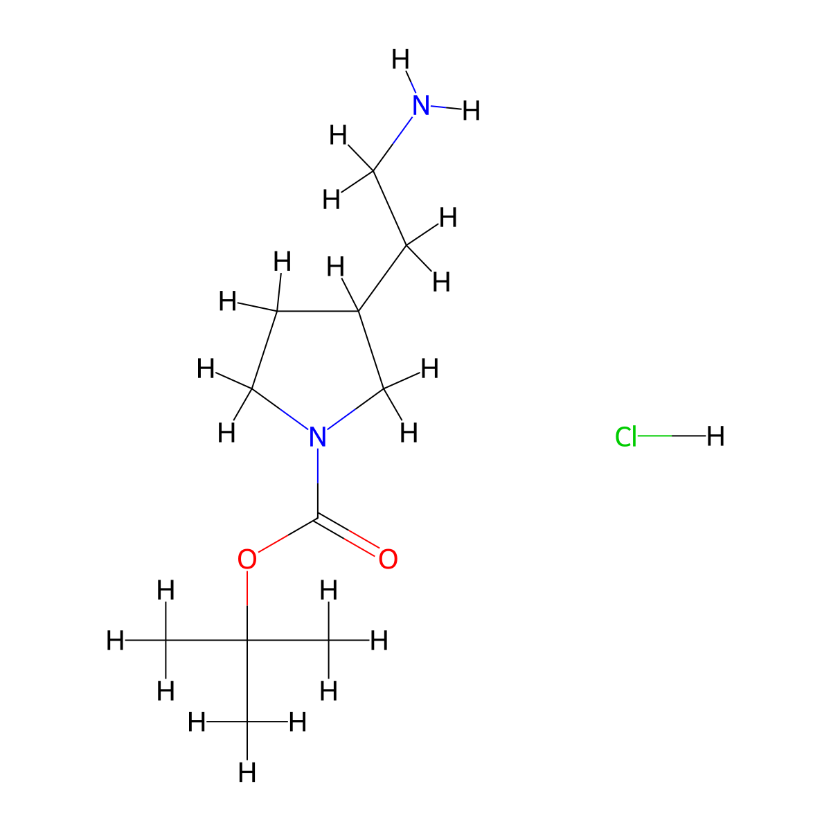 tert-Butyl 3-(2-aminoethyl)pyrrolidine-1-carboxylate hydrochloride molecular structure, CAS 1208076-39-4