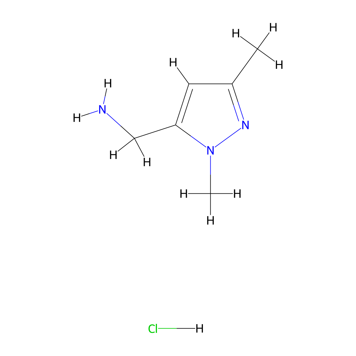 (1,3-Dimethyl-1H-pyrazol-5-yl)methanamine hydrochloride molecular structure, CAS 1208077-49-9