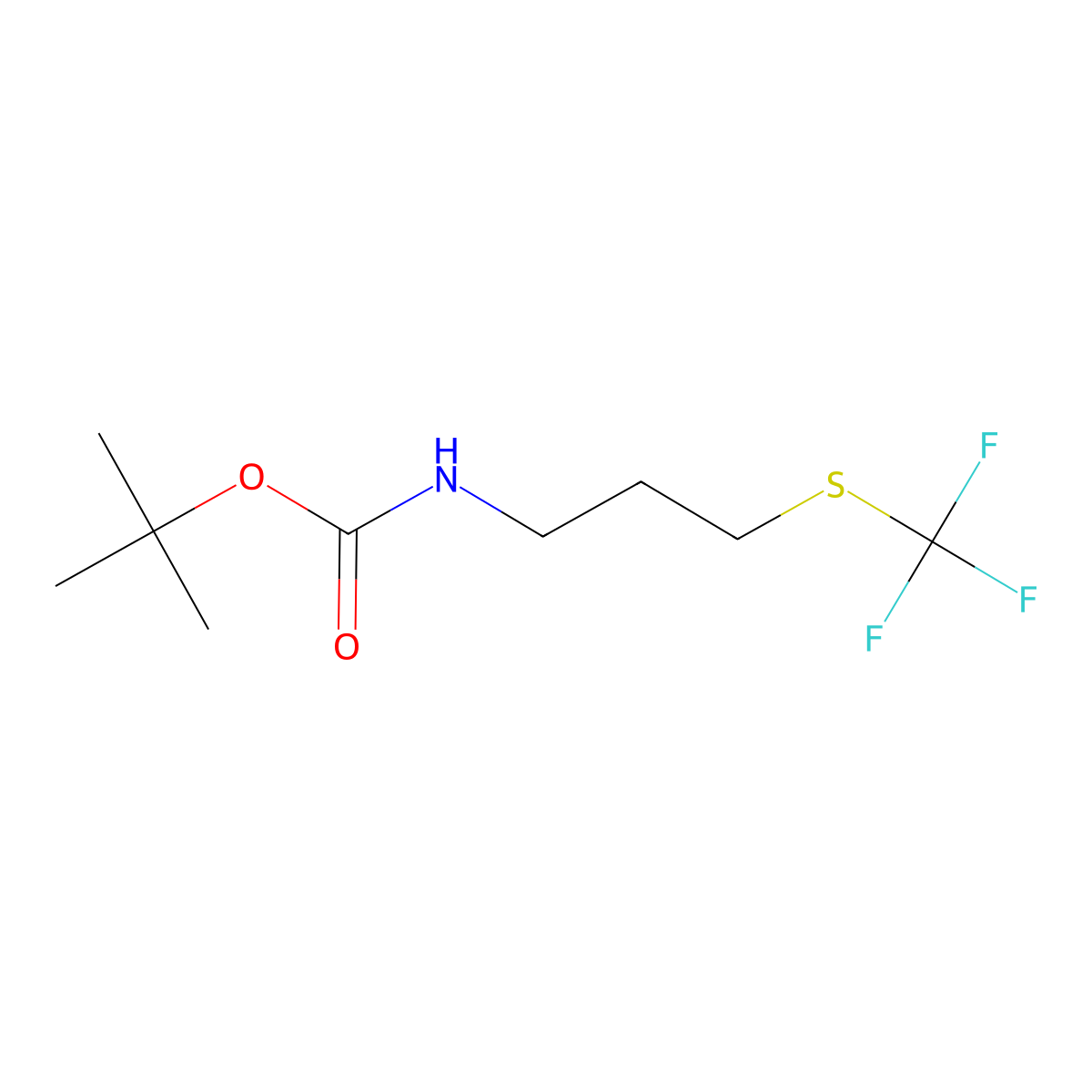 tert-Butyl (3-((trifluoromethyl)thio)propyl)carbamate molecular structure, CAS 1208080-46-9