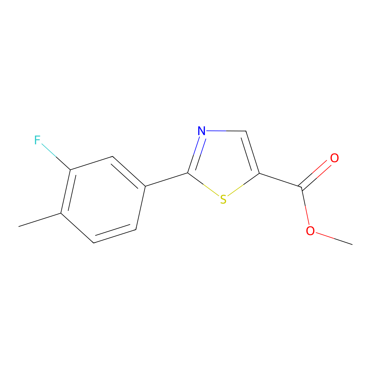 Methyl 2-(3-fluoro-4-methylphenyl)-1,3-thiazole-5-carboxylate molecular structure, CAS 1208081-37-1