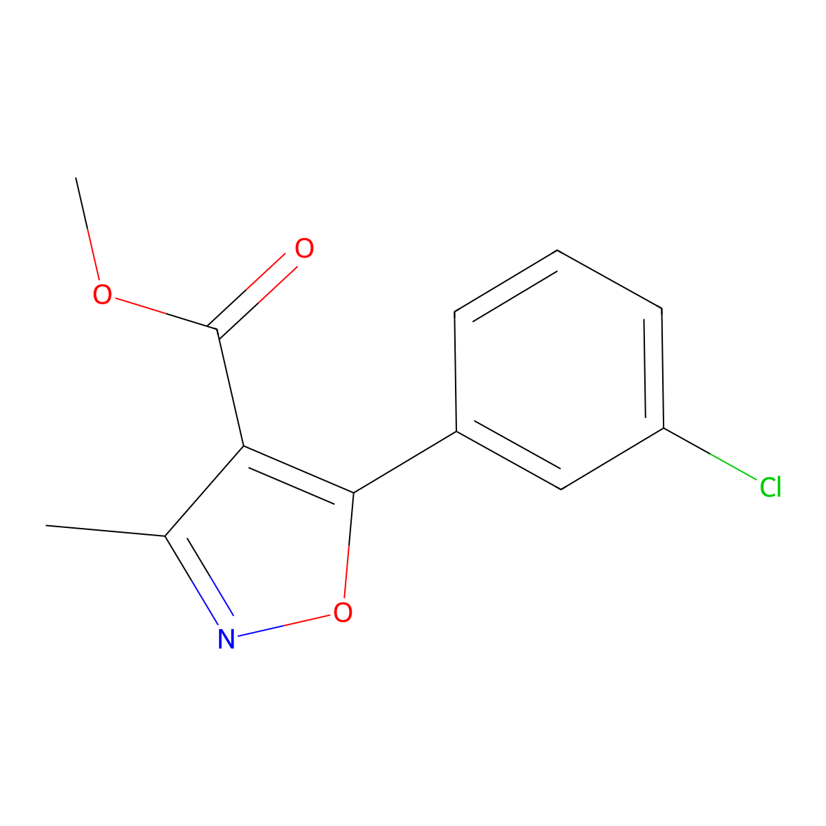 5-(3-Chloro-phenyl)-3-methyl-isoxazole-4-carboxylic acid methyl ester molecular structure, CAS 1208081-71-3