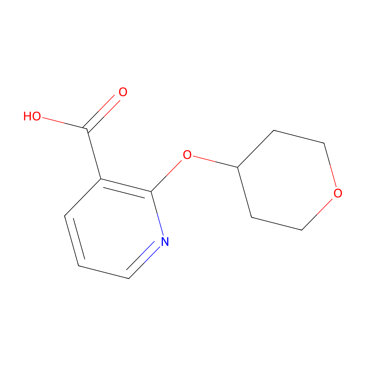 2-(Tetrahydro-2H-pyran-4-yloxy)nicotinic acid molecular structure, CAS 1208088-61-2
