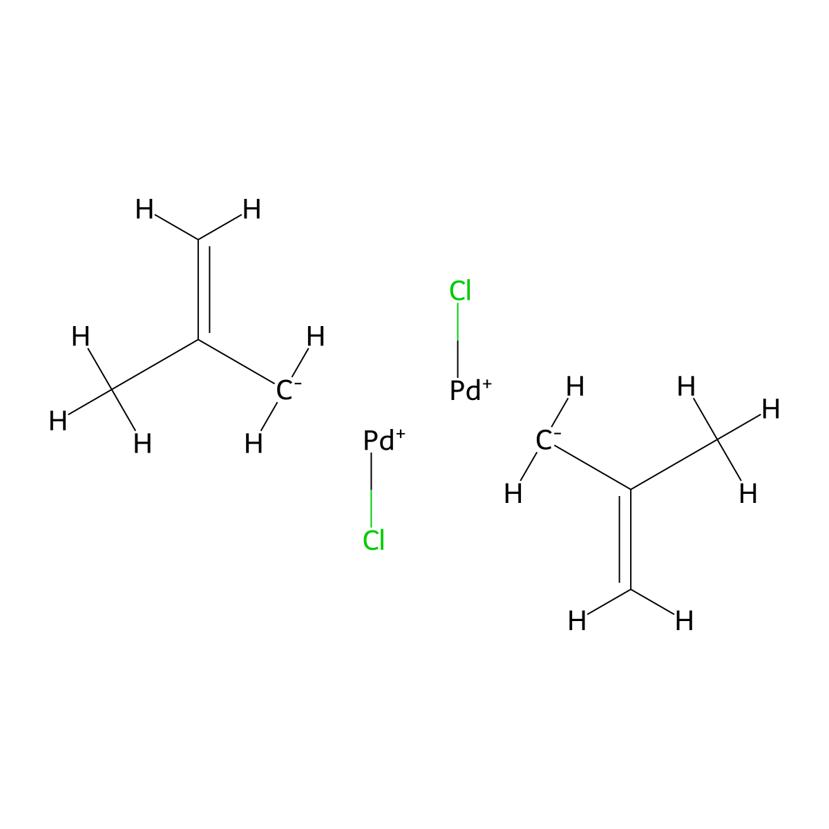 Bis(2-methylallyl)palladium chloride dimer molecular structure, CAS 12081-18-4