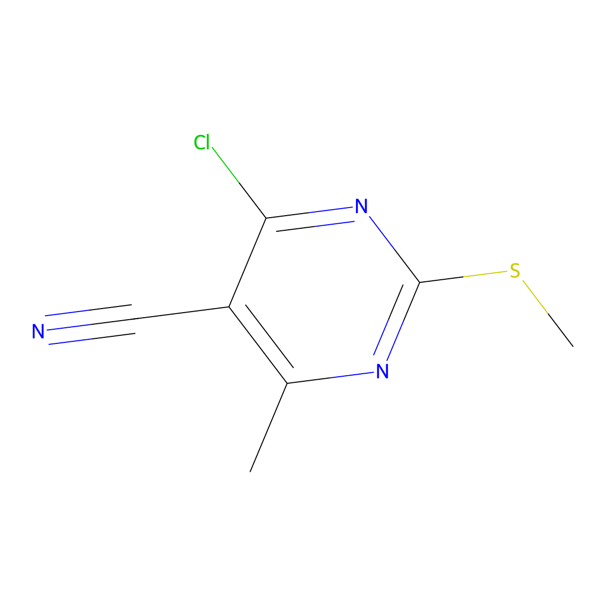 4-Chloro-6-methyl-2-(methylthio)pyrimidine-5-carbonitrile molecular structure, CAS 1208170-17-5