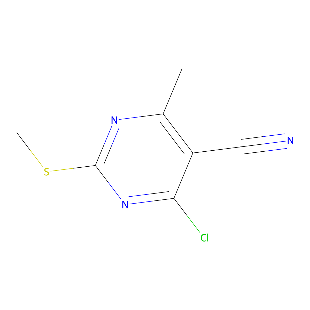 4-Chloro-6-methyl-2-(methylthio)pyrimidine-5-carbonitrile molecular structure, CAS 1208170-17-5