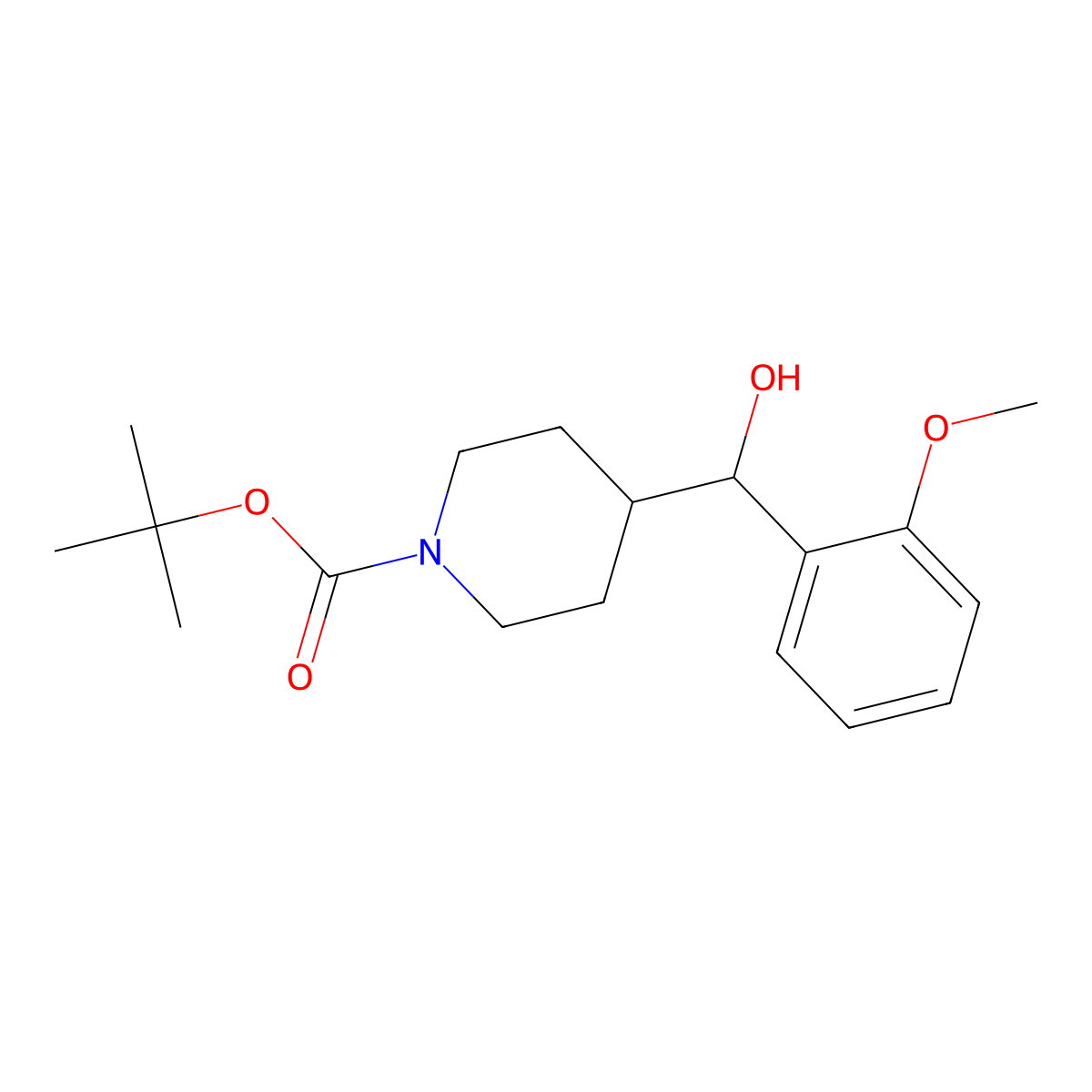 Tert-butyl 4-[hydroxy(2-methoxyphenyl)methyl]piperidine-1-carboxylate molecular structure, CAS 1208333-17-8