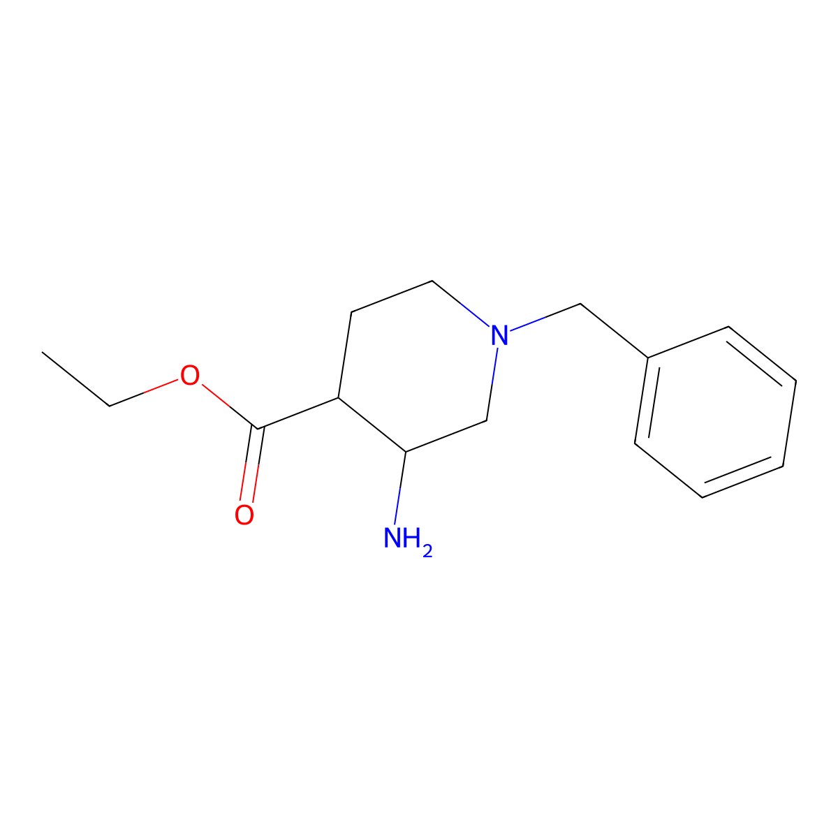3-Amino-1-benzyl-piperidine-4-carboxylic acid ethyl ester molecular structure, CAS 1208359-69-6