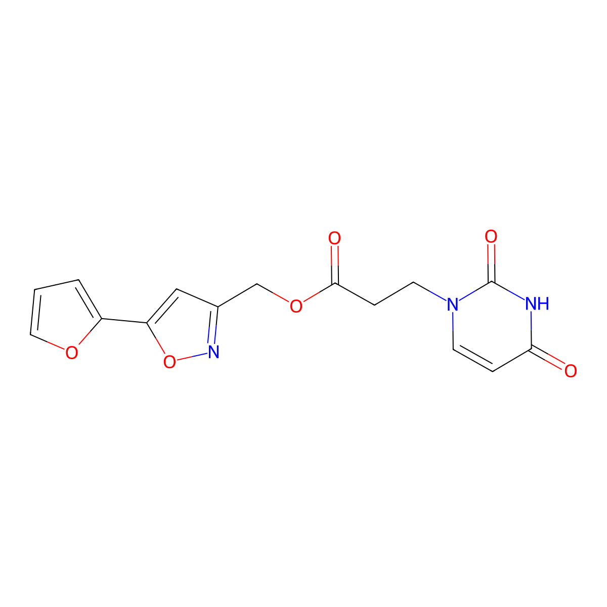 (5-(furan-2-yl)isoxazol-3-yl)methyl 3-(2,4-dioxo-3,4-dihydropyrimidin-1(2H)-yl)propanoate molecular structure, CAS 1208375-35-2