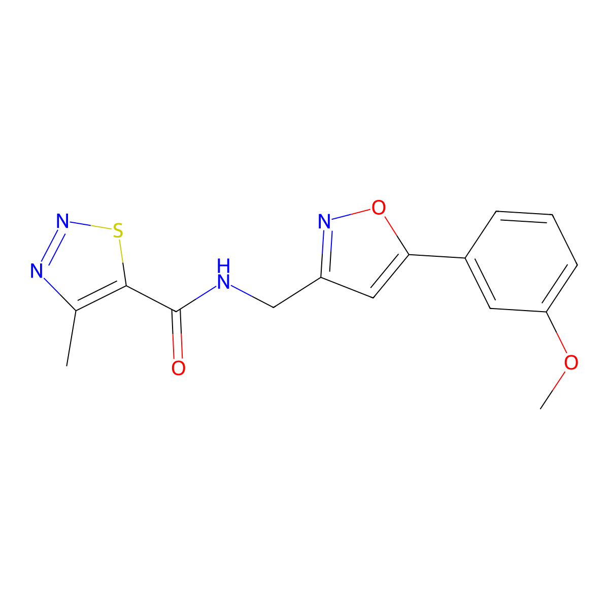 N-((5-(3-methoxyphenyl)isoxazol-3-yl)methyl)-4-methyl-1,2,3-thiadiazole-5-carboxamide molecular structure, CAS 1208378-22-6